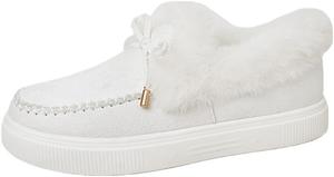 Женские модные короткие ботинки - большие размеры, плоская подошва, теплые зимние ботинки с искусственным мехом - хлопковые туфли - подходят для осени и зимы SPKFHD, White