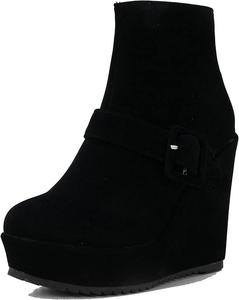 Женские ботильоны на платформе Betastella с клиновидным каблуком, из искусственной замши, на молнии, с пряжкой, до щиколотки, Black