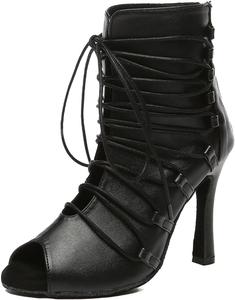 Женские танцевальные ботинки SWDZM на шнуровке для латинских и бальных танцев, Leather Black