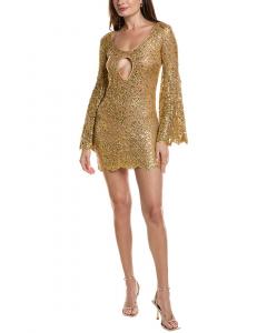 Michael Kors Collection Ламинированное кружевное коктейльное платье на шелковой подкладке, металлик