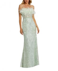Платье-бюстье без бретелек с перьями и вышивкой Mac Duggal, зеленый