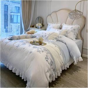 KYTGFH Комплект постельного белья Blu из египетского хлопка 100S с вышивкой бабочек и цветами, кружевная отделка Blu