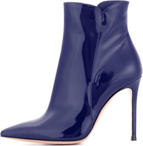 Женские ботильоны SAMMITOP на высоком каблуке 10 см с острым носком и молнией, лаковые короткие ботинки с коротким мехом, Blue