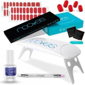 Набор для начинающих NOOVES Beauty Starter Kit Red с 2 гелевыми фольгами для ногтей + УФ/LED-сушилкой для ногтей + верхним глянцевым гелем + кварцевым двойным стиком - Премиум-гелевые ногти для маникюра Гелевые наклейки для ногтей Один размер Красный