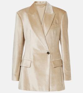 Бархатный блейзер из смесового хлопка Brunello Cucinelli, бежевый