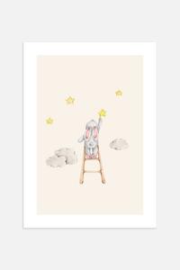 Плакат с кроликом собирающим звезды Postery, 30x40 см, бежевый