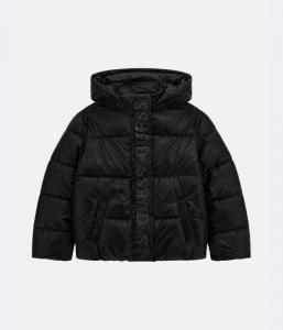 Куртка детская Guess с капюшоном блестящая, черный