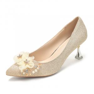 Тонкие туфли на шпильке женские шампань Medd, Champagne 5.5Cm