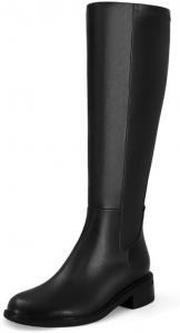 Женские сапоги SOVANYOU до колена с круглым носком, из искусственной кожи, эластичные высокие сапоги с низким каблуком на осень, с молнией сбоку, Black