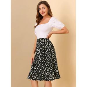 Женская юбка-миди с рюшами и эластичной резинкой на талии с цветочным принтом и разрезом на талии ALLEGRA K, синий