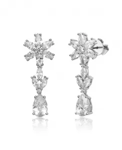 Серьги-Подвески в форме снежинки из стерлингового серебра с кубическим цирконием Genevive, silver