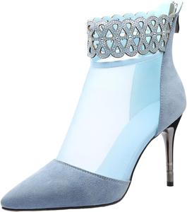 Ботильоны женские модные, сексуальные, с острым носком, каблук 9 см, женские стилетто, элегантные, для ночного клуба, низкие ботинки на высоком каблуке, ботильоны для танцев на пилоне Stool, Blue