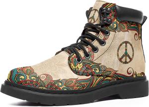 Женские ботильоны на щиколотке на заказ Peace Boots с цветочным принтом, шнуровкой, боевые ботинки для девочек, удобные женские модные ботинки, персонализированные Coolcustomize, Brown