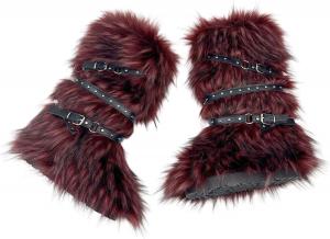 Женские зимние сапоги Y2K до бедра с искусственным мехом, высокие плюшевые снежные ботинки, панк, с пряжками и заклепками, готический стиль Keridean, B-Wine-Red