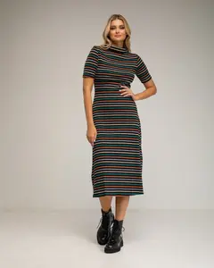 Платье миди в полоску Tantra, черный/оранжевый