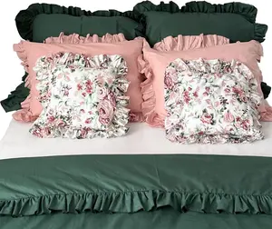 Комплект постельного белья из хлопка с оборками, пододеяльник 180x200 см + 6 наволочек, бутылочно-зеленый, ретро-цветочный рисунок EDANTI
