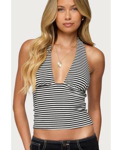 Женский полосатый топ-халтер цвета шалфея Edikted, Black-and-white