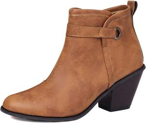 Женские классические ковбойские ботинки MRKEWUNEY с массивным каблуком, вестерн-бутильеры с боковой молнией, заостренным носком и стилем Челси, 387 Brown