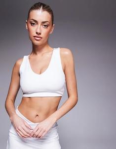 4505 Спортивный бюстгальтер со средней поддержкой и V-образным вырезом, спинка-борцовка, белый цвет