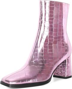 Женские ботильоны Eldof с квадратным носком, массивным каблуком, высокой шпилькой, короткие гого ботинки с боковой молнией, каблук 3 дюйма, Crocodile Purple