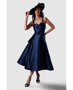 Женское миди-платье из саржи бежевого цвета с поясом и объемным верхом Coast, Navy