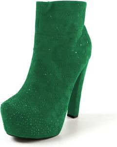 Женские ботильоны YDN с закругленным носком, на щиколотку, с заклепками, с высокими каблуками-блоками, со стразами, сексуальные для вечеринок и клубов, размеры 4-15 US, Green