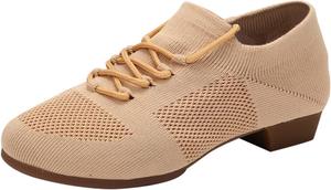Женские танцевальные туфли с закрытым носком на шнуровке, с раздельной подошвой, для социальных танцев, сальсы, бальных, латинских, джазовых, для начинающих и преподавания Generic, хаки