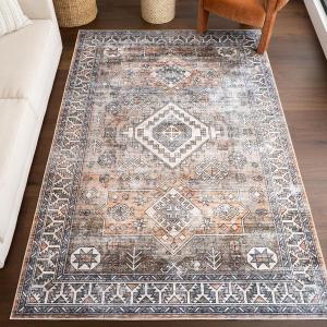 Ковер nuLOOM, 61 x 92 см, с устойчивым к пятнам покрытием, машинной стиркой и противоскользящей основой, низкопрофильный для гостиной, спальни и столовой, Bowie Rust
