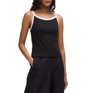 Органический хлопок топ с высоким воротником и контрастной бейкой Lululemon, черный/светлая слоновая кость