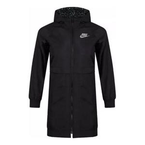 Куртка (GS) Nike Logo Printing Fleece Hooded Mid-Length Sports Girls Black Jacket