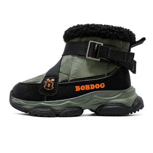 Нескользящие теплые высокие детские зимние ботинки для детей BOBDOG, черный/зеленый