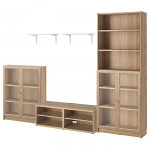 Тумба под телевизор BILLY/BESTÅ IKEA, 280x40x202 см, цвет oak effect