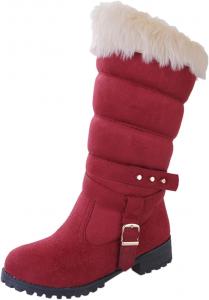 No Brand Женские зимние сапоги из замши с модной пряжкой, водонепроницаемые утепленные сапоги с искусственным мехом, средней длины до икры, противоскользящие, дождевые ботинки (черные, размер 6 UK)