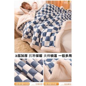 Disney Детское одеяло 120х200 см, трехслойное утепленное, флис, клетка синяя