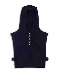 Шерстяной свитер с капюшоном и воротником Sandro, синий