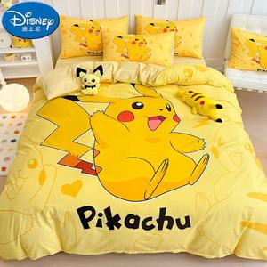 Disney Комплект постельного белья 1,8 м, 4 предмета, 200x230 см, 100% хлопок, желтый, Happy Pikachu