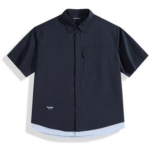 Рубашка мужская с умеренным лацканом Mock Two Piece PEACEBIRD MEN, темно-синий, batch 1