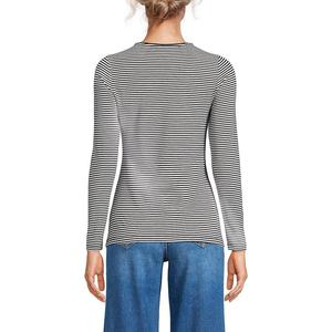 Женский топ Lands' End с круглым вырезом и длинными рукавами, цвет Black Micro Stripe