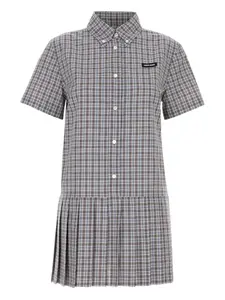 Мини-платье-рубашка в клетку с плиссировкой MIU MIU, красный