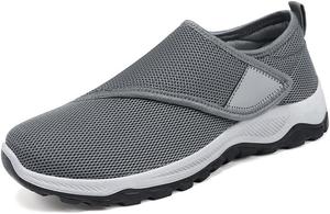 Мужские весенние дышащие кроссовки, удобные для надевания и снятия, повседневная обувь с регулируемыми ремешками, легкие сетчатые слипоны для ходьбы и путешествий, комфортные нескользящие лоферы Qacksv, серый
