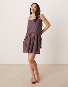 Мини-платье с заниженной талией ASOS DESIGN цвета горького шоколада