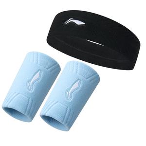 Защитный комплект для фитнеса и бега LiNing, 10*8 см, хлопок, полиэстер, унисекс., черный синий set (синий wrist brace *2+черный headband)
