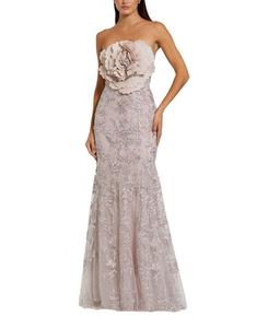 Платье-русалка без бретелек с аппликацией из бисера и цветком Mac Duggal, фиолетовый