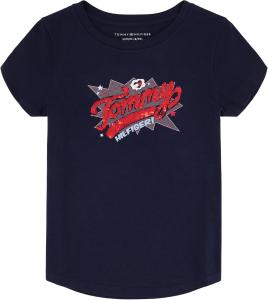 Футболка с короткими рукавами Tommy Hilfiger для девочек с рисунком из пайеток, Navy Blazer