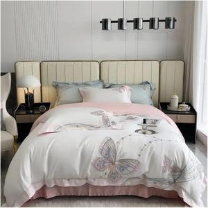 Zixmix Комплект постельного белья белый розовый пэчворк с вышивкой бабочек из египетского хлопка