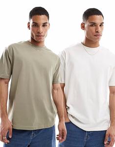 Набор из 2 свободных футболок Essentials кремового и хаки цвета Asos Design
