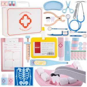 Деревянный набор «Маленький доктор», чемодан из 58 элементов, аптечка, Z734 elektrostator