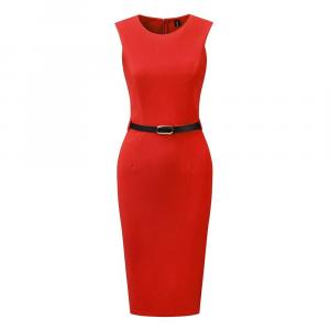 Платье-футляр с поясом для женщин, повседневные офисные платья без рукавов с круглым вырезом ALLEGRA K, красный