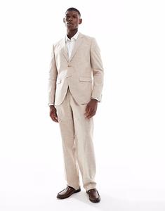 Брюки свободного кроя из льняного костюма премиум-класса бежевого цвета Jack & Jones