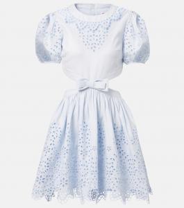 Вышитое мини-платье с вырезами и бантом Self-Portrait, синий